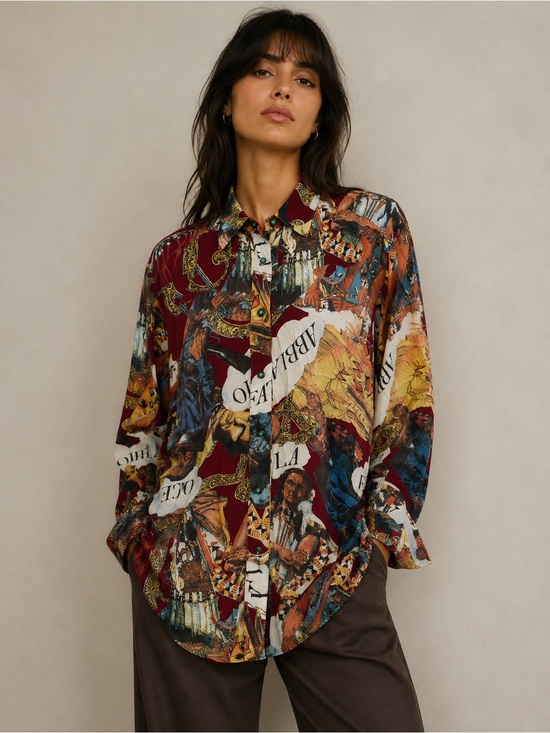 Moschino Tops - Rare 90s Moschino Jeans Italian Renaissance Collage Print Blouse Italy M